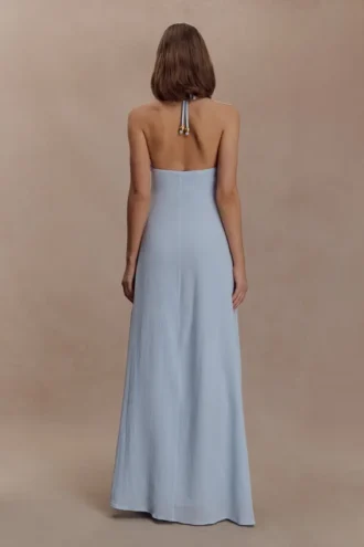 Abeda Cotton Maxi Dress With Hardware – Pale Blue