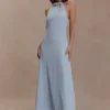 Abeda Cotton Maxi Dress With Hardware – Pale Blue