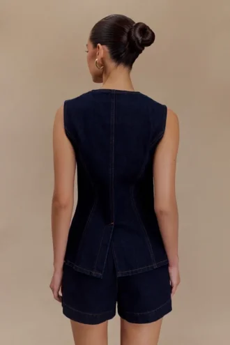 Abel Denim Button Up Top – Indigo Blue