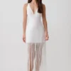 Abigail V Neck Fringe Maxi Dress – White