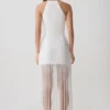 Abigail V Neck Fringe Maxi Dress – White