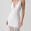 Abigail V Neck Fringe Maxi Dress – White