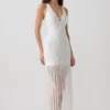 Abigail V Neck Fringe Maxi Dress – White