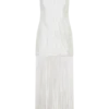 Abigail V Neck Fringe Maxi Dress – White
