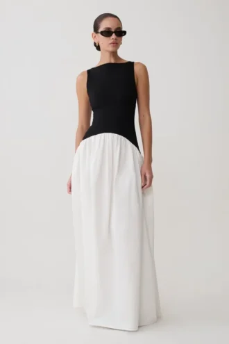 Acacia Contrast Sleeveless Maxi Dress – Black/White