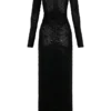 Acadia Diamante Long Sleeve Maxi Dress – Black