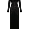 Acadia Diamante Long Sleeve Maxi Dress – Black