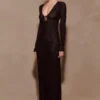 Acadia Diamante Long Sleeve Maxi Dress – Black