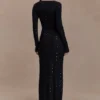 Acadia Diamante Long Sleeve Maxi Dress – Black