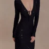 Acadia Diamante Long Sleeve Maxi Dress – Black