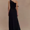 Adalyn One Shoulder Crepe Maxi Dress – Black