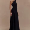 Adalyn One Shoulder Crepe Maxi Dress – Black