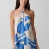 Adelaide Draped Satin Halter Top – Blue Geo Tile Print