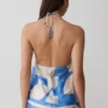 Adelaide Draped Satin Halter Top – Blue Geo Tile Print