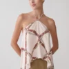 Adelaide Draped Satin Halter Top – Chain Print