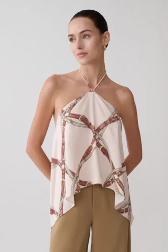 Adelaide Draped Satin Halter Top – Chain Print