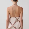 Adelaide Draped Satin Halter Top – Chain Print