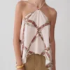 Adelaide Draped Satin Halter Top – Chain Print