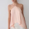 Adelaide Draped Satin Halter Top – Peach