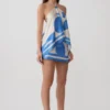 Adelaide Satin Mini Skirt – Blue Geo Tile Print