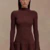 Adena Pointelle Knit Mini Dress – Chocolate