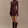 Adena Pointelle Knit Mini Dress – Chocolate