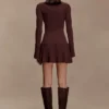 Adena Pointelle Knit Mini Dress – Chocolate