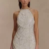 Adora Pearl Halter Mini Dress – White