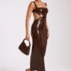 Adoria Sequin Cut Out Maxi Dress – Chocolate