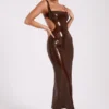 Adoria Sequin Cut Out Maxi Dress – Chocolate
