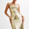 Adoria Sequin Cut Out Maxi Dress – Gold