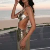 Adoria Sequin Cut Out Maxi Dress – Gold