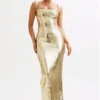 Adoria Sequin Cut Out Maxi Dress – Gold