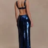 Adoria Sequin Cut Out Maxi Dress – Navy