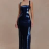 Adoria Sequin Cut Out Maxi Dress – Navy