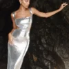 Adoria Sequin Cut Out Maxi Dress – Silver