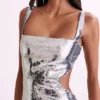 Adoria Sequin Cut Out Maxi Dress – Silver