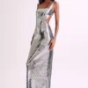 Adoria Sequin Cut Out Maxi Dress – Silver