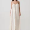 Adriana Satin Gathered Maxi Dress – Buttercream