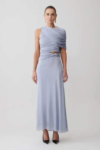 Adrienne Lurex Knot Maxi Skirt – Pastel Blue