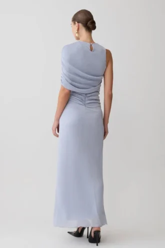 Adrienne Lurex Knot Maxi Skirt – Pastel Blue