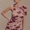 Adrienne One Shoulder Mesh Mini Dress – Nude Blurred Floral Print Adrienne One Shoulder Mesh Mini Dress – Nude Blurred Floral Print