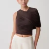 Adrienne One Shoulder Slinky Top – Chocolate