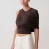 Adrienne One Shoulder Slinky Top – Chocolate