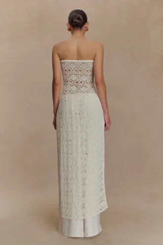 Aeline Strapless Crochet Knit Top – Ivory
