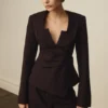 Agatha Square Neck Blazer – Plum Pinstripe
