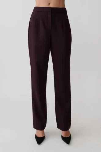 Agatha Straight Leg Suiting Pants – Plum Pinstripe