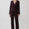 Agatha Straight Leg Suiting Pants – Plum Pinstripe