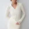 Agness Long Sleeve Button Up Knit Dress – Ivory Agness Long Sleeve Button Up Knit Dress – Ivory