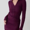 Agness Long Sleeve Button Up Knit Dress – Plum Agness Long Sleeve Button Up Knit Dress – Plum